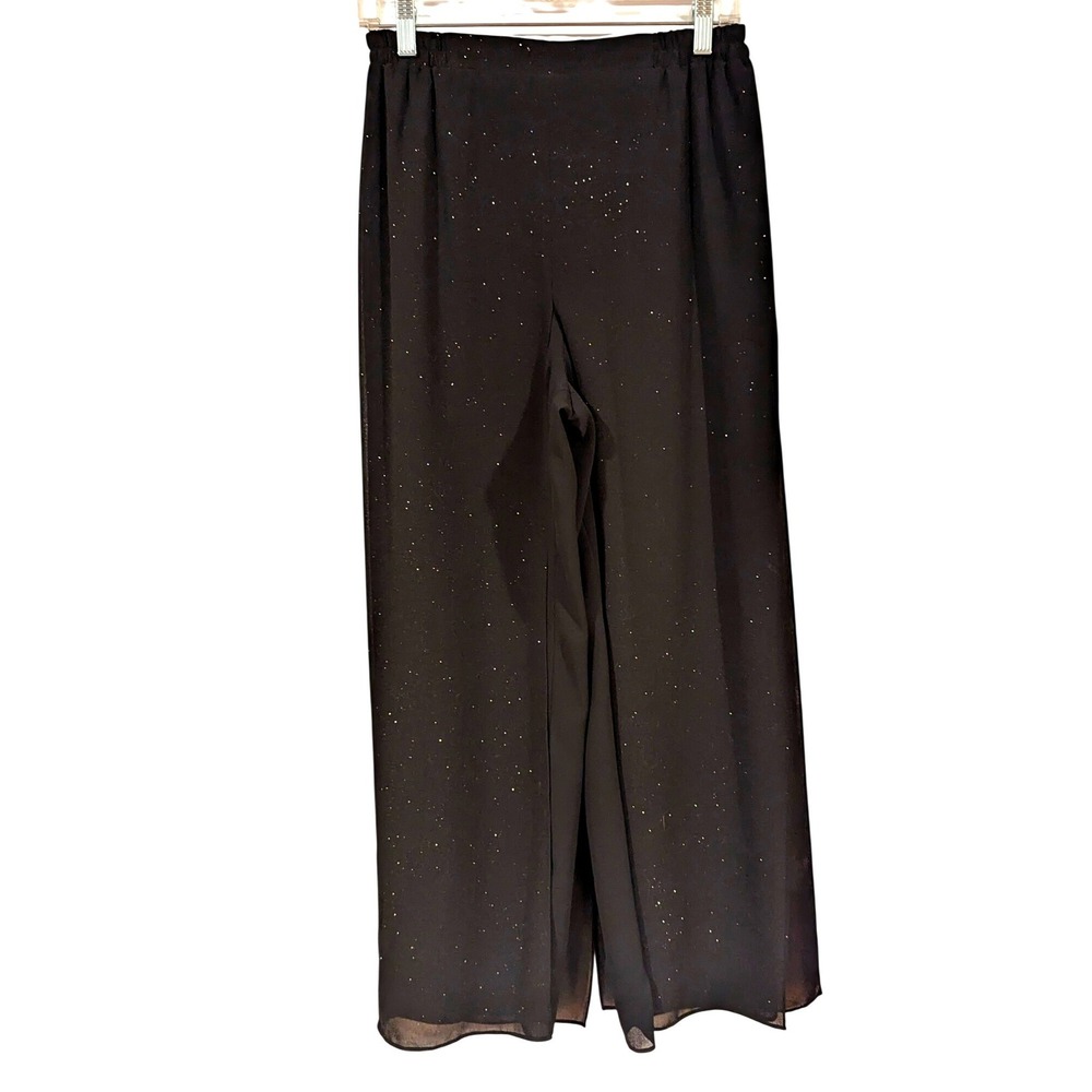 R&M Richards Wide Leg Pants 8 Black Glitter Chiffon Overlay Flowy Evening Party